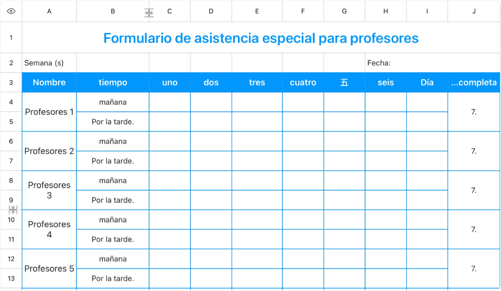 Formulario de asistencia especial para profesores